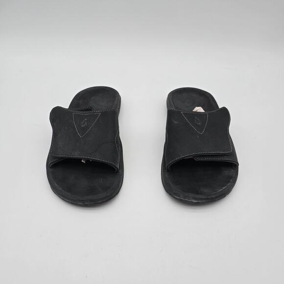 Olukai Sandals Mens 10 43 Black Nalu Slides Shoes Slip On Hook Loop Water - Picture 3 of 11